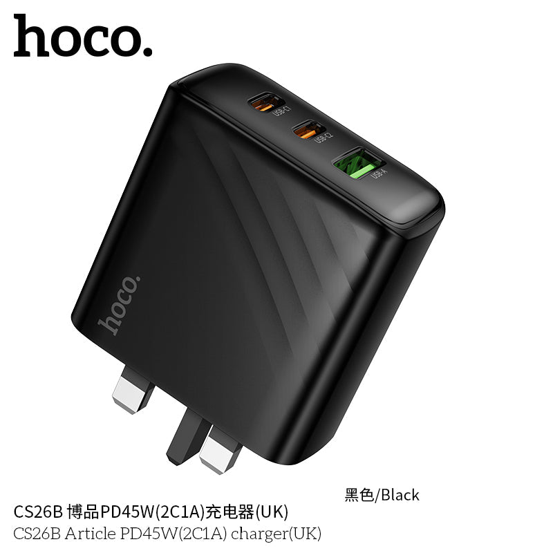 شاحن حائط Hoco CS26B بقدرة 45W وثلاثة منافذ – قابس UK