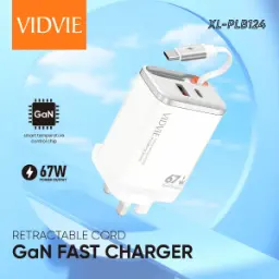VIDVIE شاحن GaN سريع بكابل قابل للسحب XL-PLB124